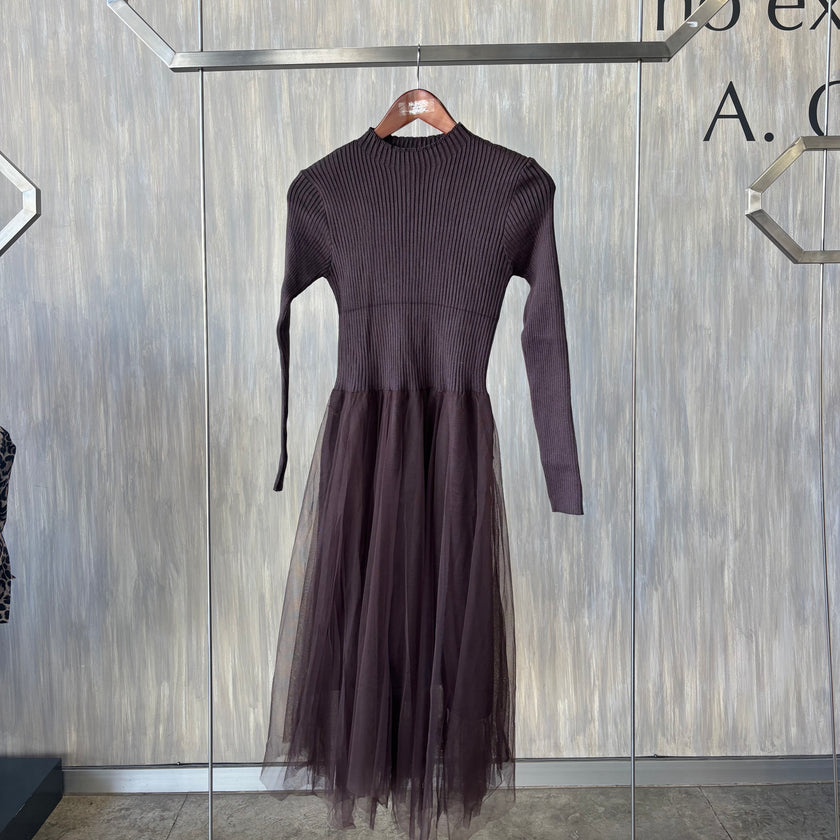 Vestido manga larga con tul