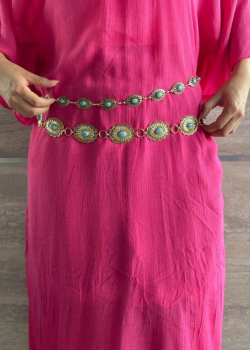 Cinturón cadena boho turquesa