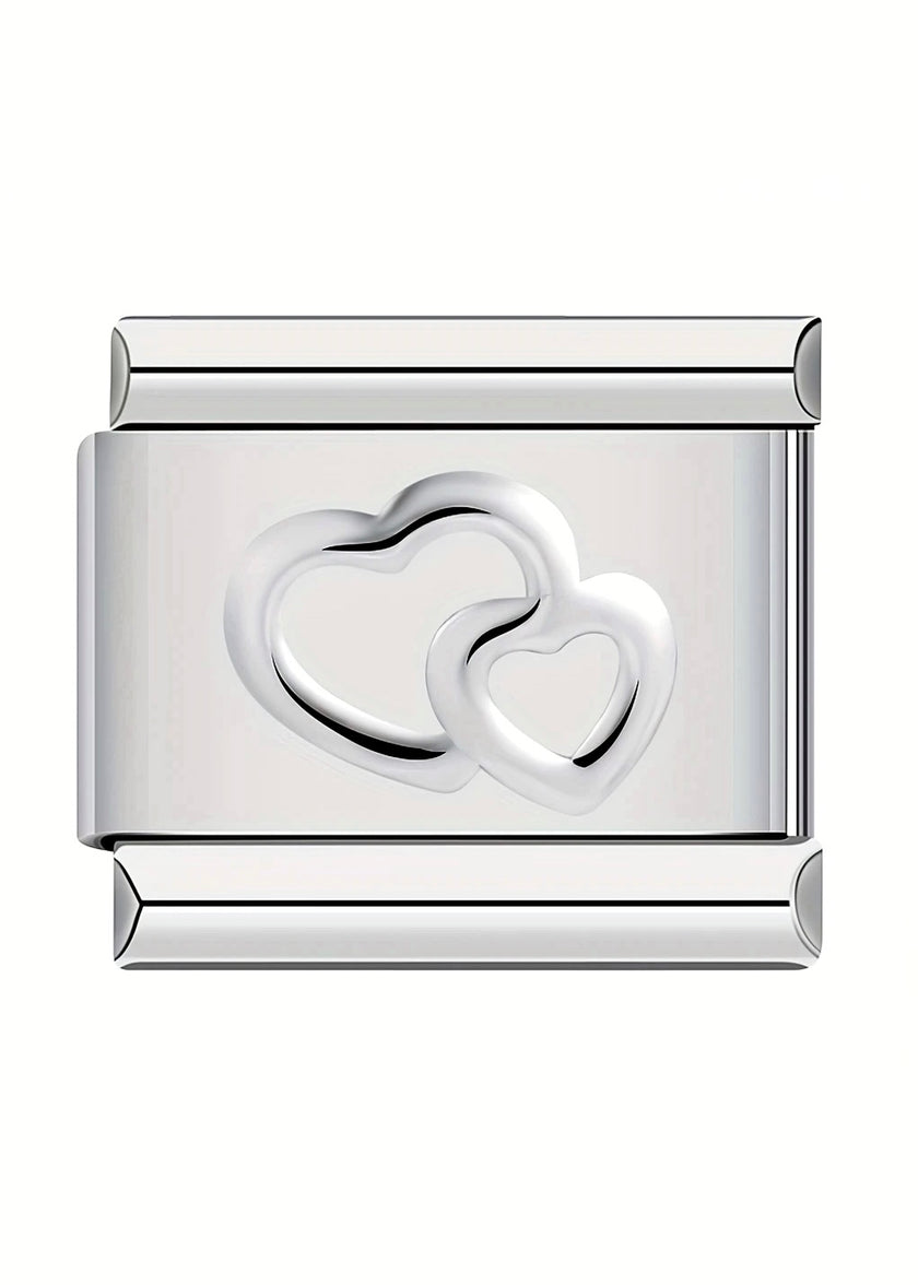 Charm corazones dobles plateados