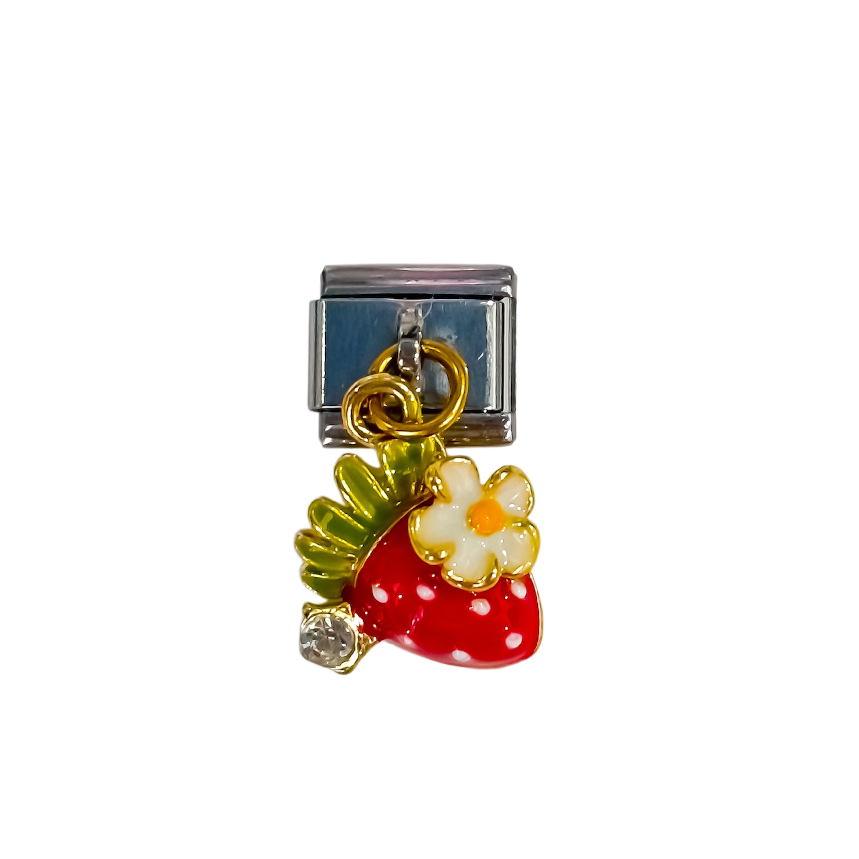 Charm con dije fresa y flor