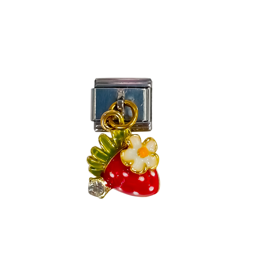 Charm con dije fresa y flor