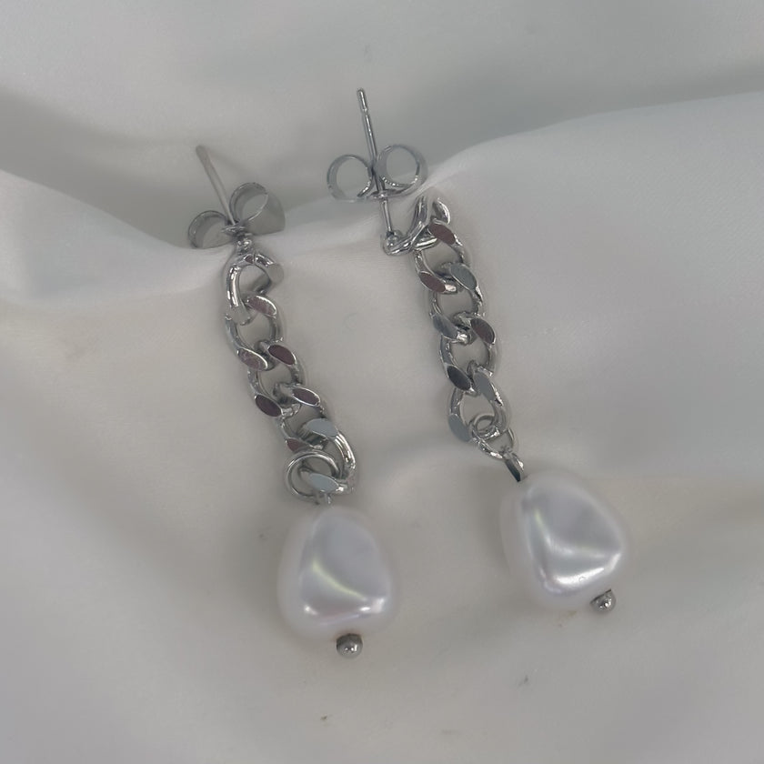Aretes Cadena con perla