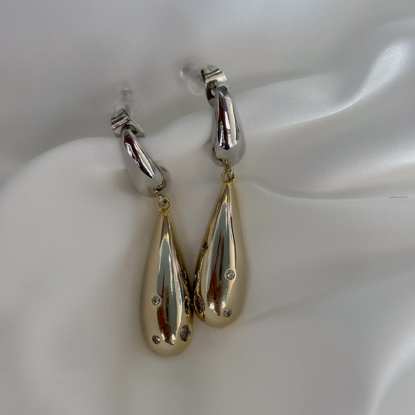 Aretes doble gota bicolor