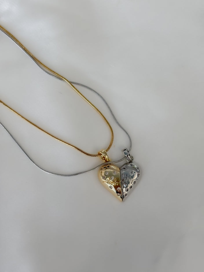 Collar doble corazon bicolor