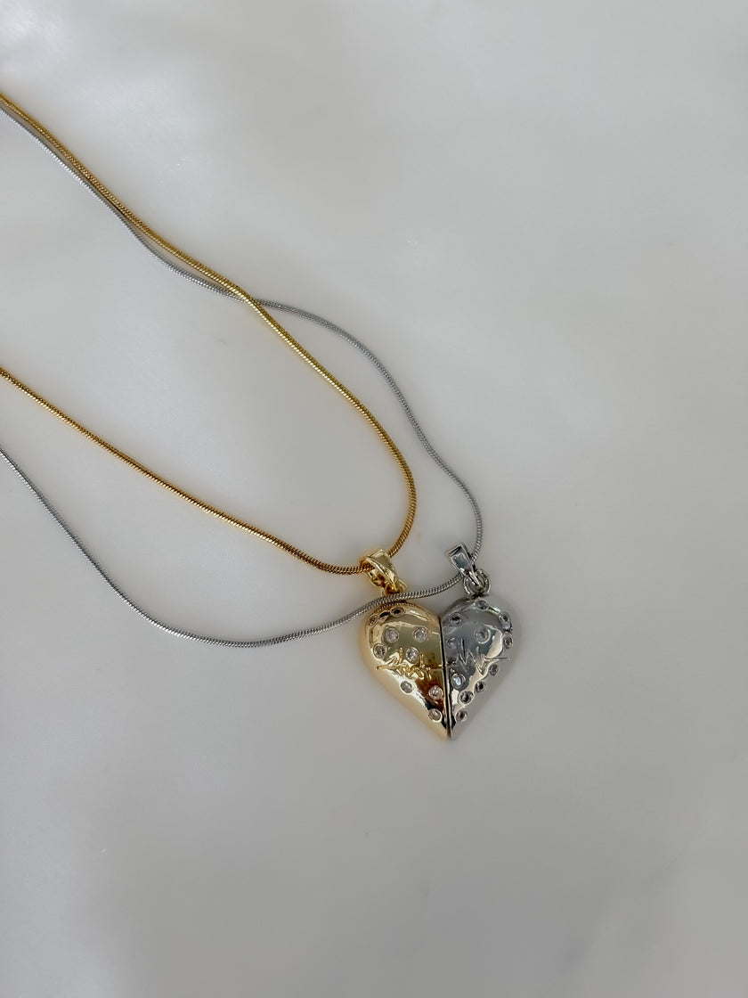 Collar doble corazon bicolor