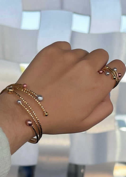 Set de anillo y brazalete esferas colores