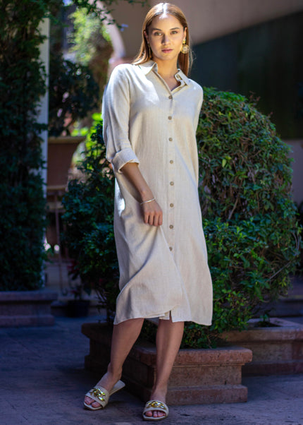 Vestido camisero de Lino con botones