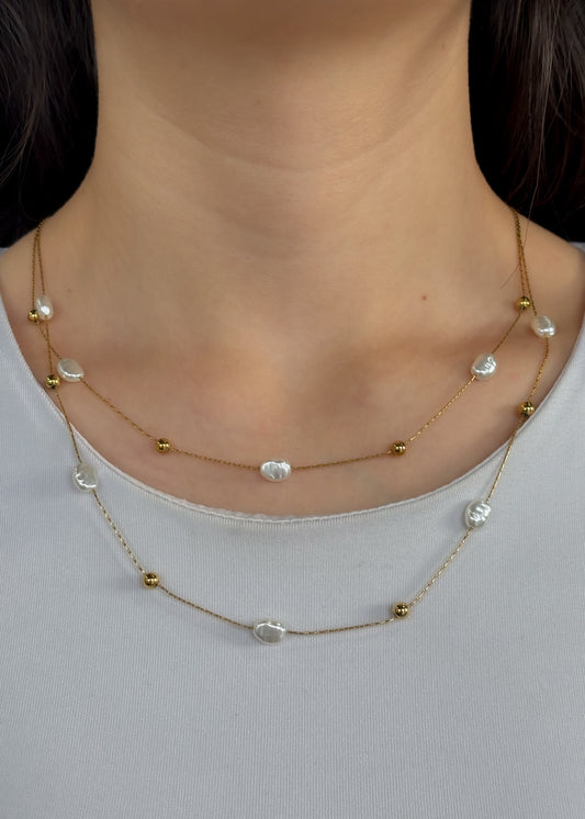 Collar doble con perlas y balines