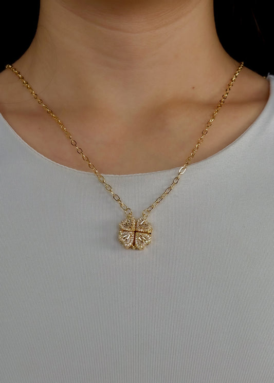 Collar corazón trébol con zirconias