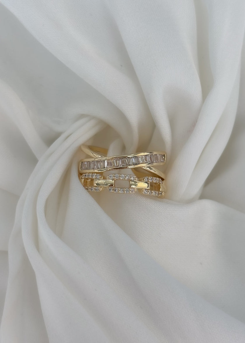 Anillo chunky con tres líneas cadena