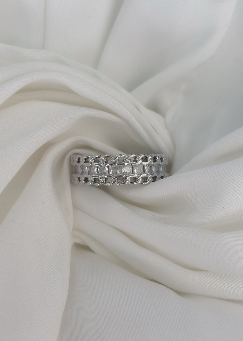 Anillo plateado chunky cadena con brillos