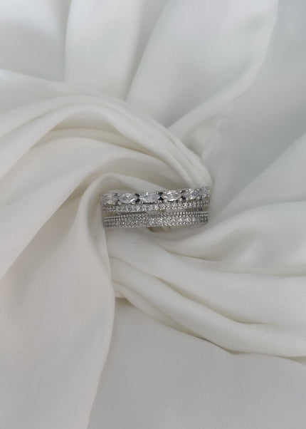 Anillo chunky plateado tres lineas brillos