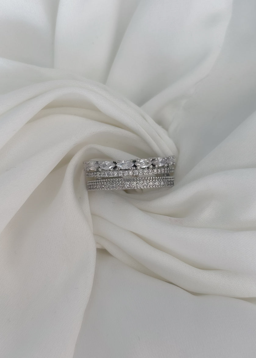 Anillo chunky plateado tres líneas brillos