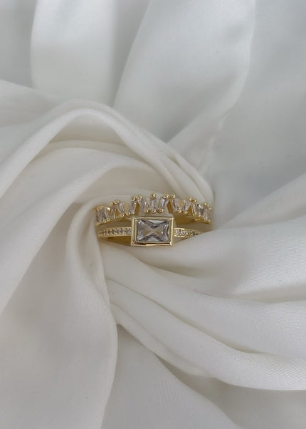 Anillo doble mitad zigzag con brillo rectangular