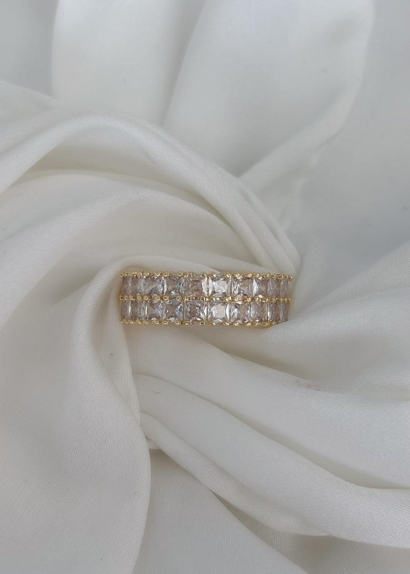 Anillo doble brillos cuadrados