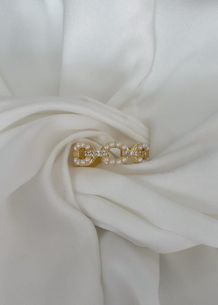 Anillo cadena rectangular con perlas