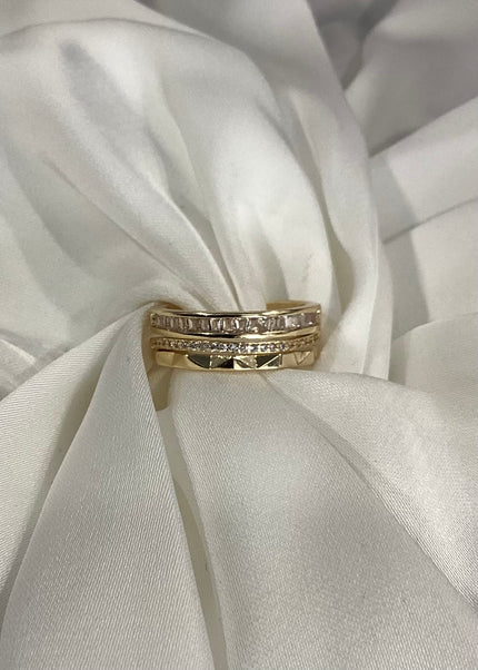 Anillo chunky tres lineas baguette