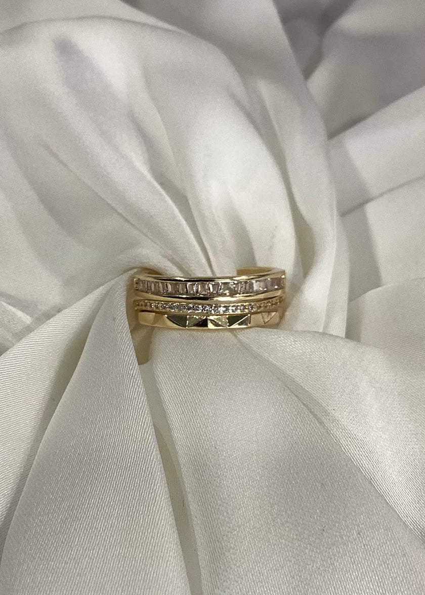 Anillo chunky tres líneas baguette