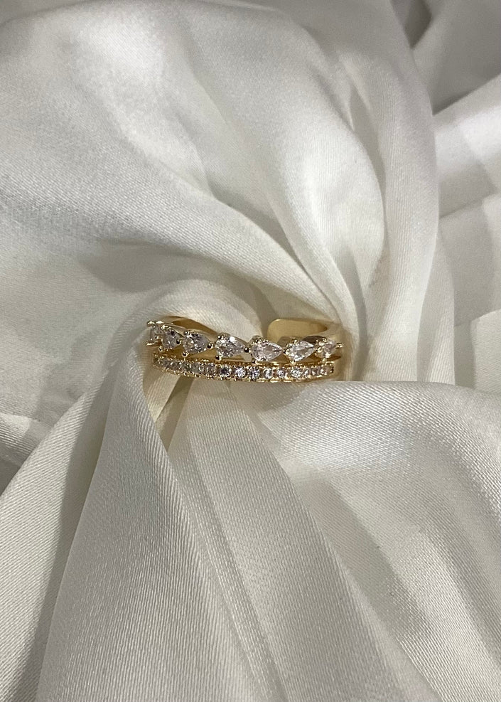 Anillo doble con zirconias superiores y brillos inferiores