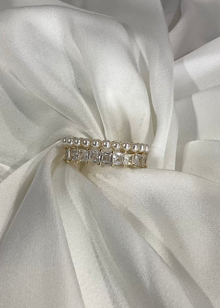 Anillo doble chunky con perlas y zirconias