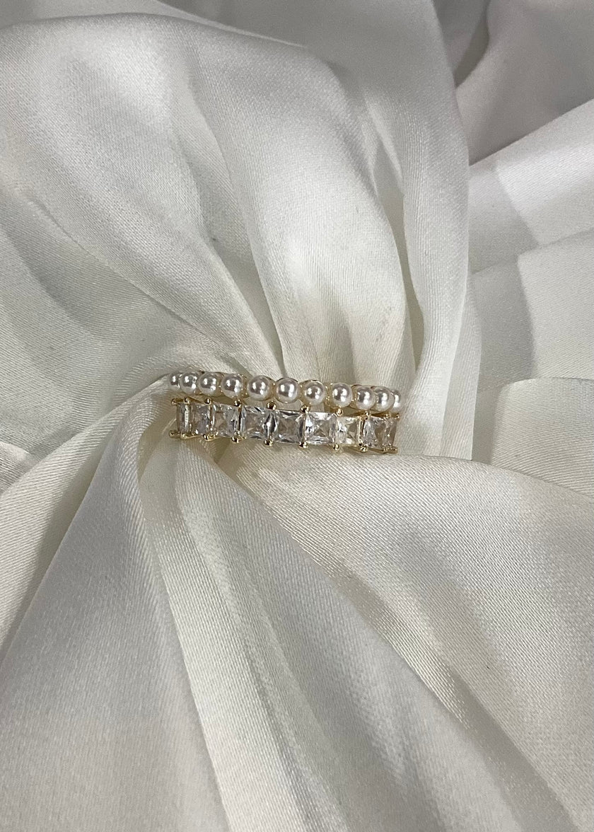 Anillo doble chunky con perlas y zirconias