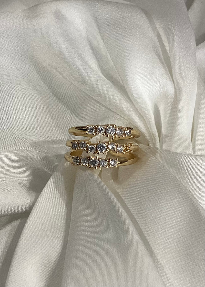 Anillo chunky triple con zirconias