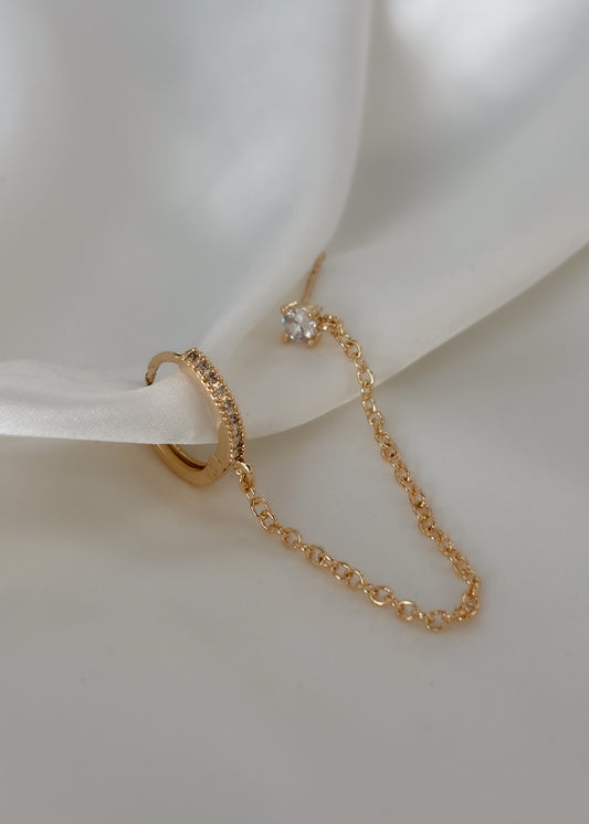 Arete arracada con cadena y brillo