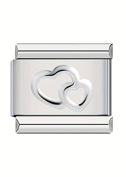 Charm corazones dobles plateados