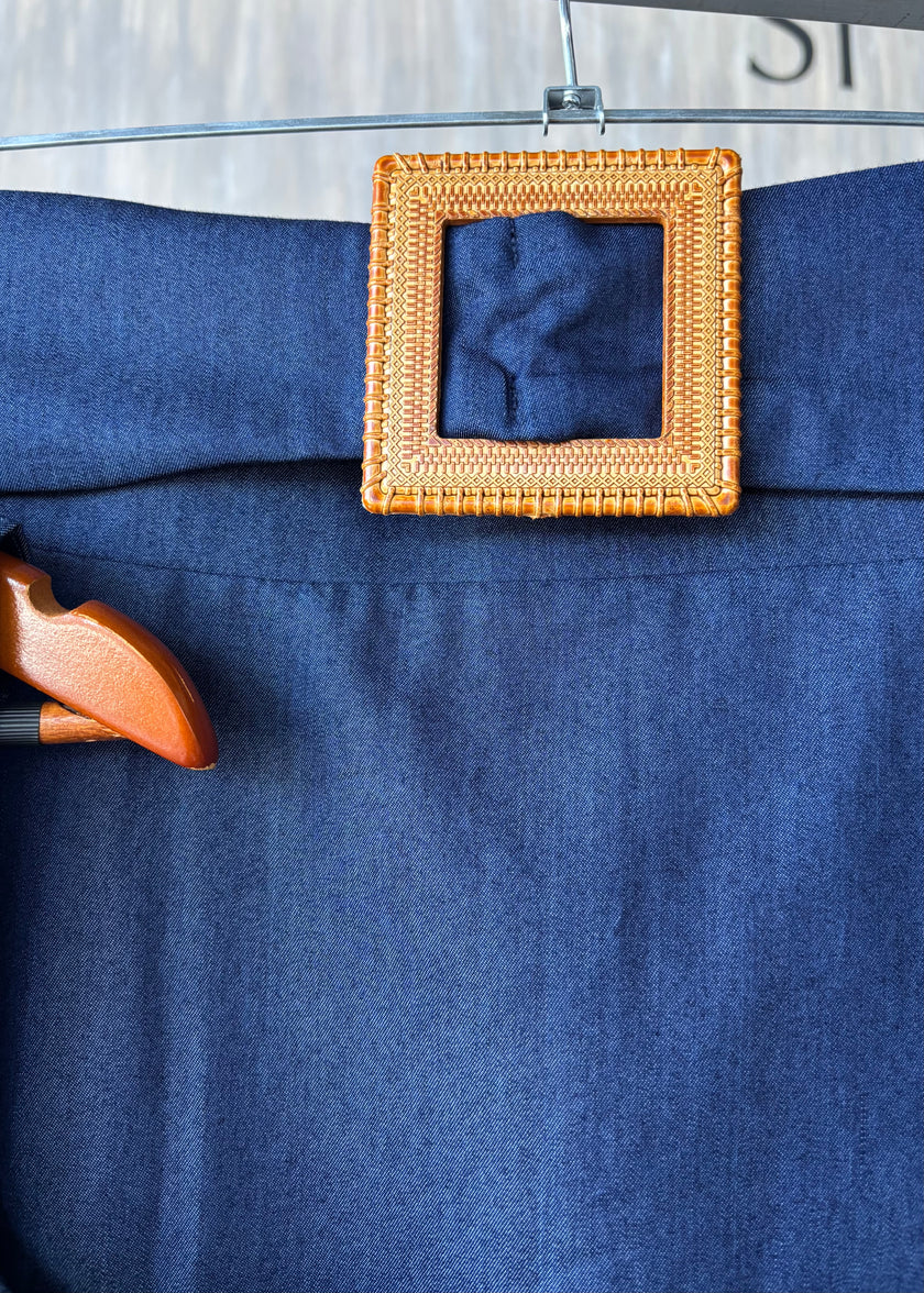 Conjunto maxi falda y blusa con lazos mezclilla