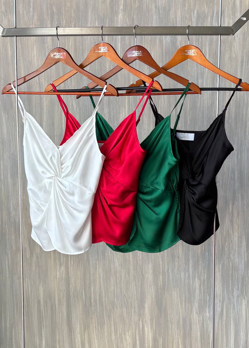 Blusa satin con nudo al frente