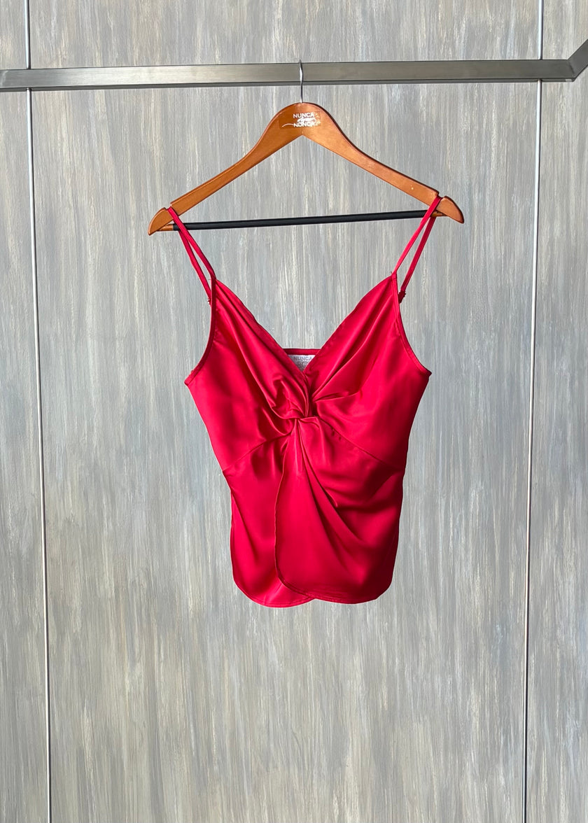 Blusa satin con nudo al frente