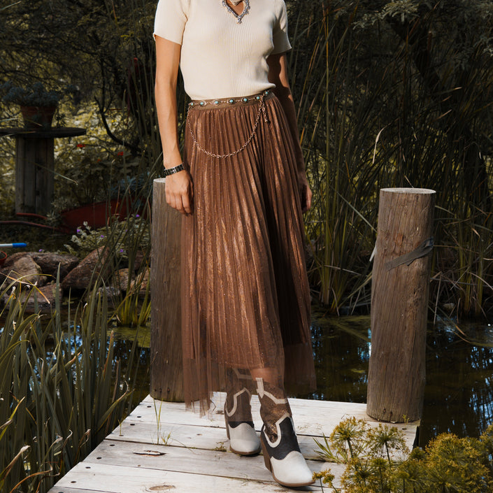 Falda larga tul con brillos