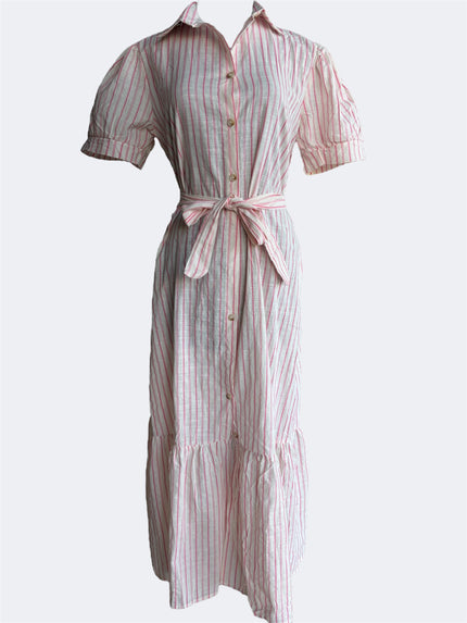 Vestido camisero largo de rayas