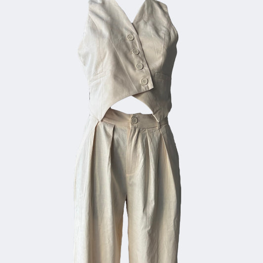 Conjunto pantalon y chaleco cruzado