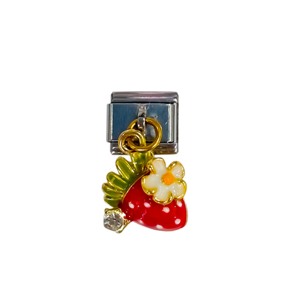 Charm con dije fresa y flor