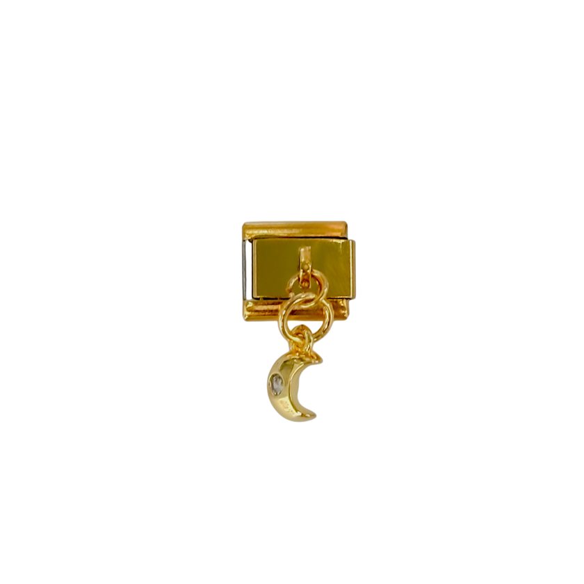 Charm con dije luna y brillito dorado