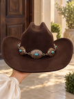 Sombrero western chocolate con detalles turquesa