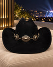Sombrero western negro con conchos florales dorados