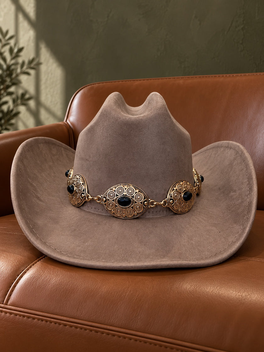 Sombrero western taupe con medallones dorados